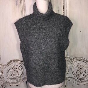 Old Navy Blue Gray Turtle Neck Cable Knit Academia,  Sweater Vest Size Large